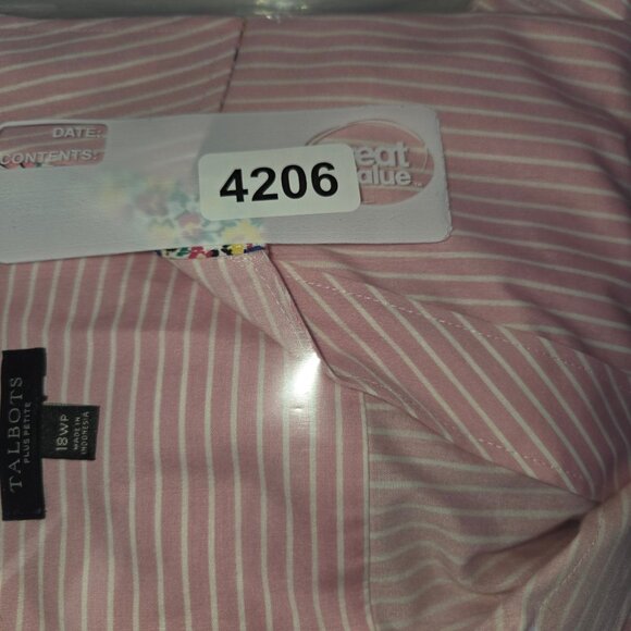 Talbots Plus Petite 18WP Non-Iron Pink & White Striped Button-Down Shirt 4206 - Picture 6 of 6